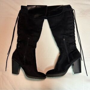 Soda Black Over the Knee Lace-Up Boots